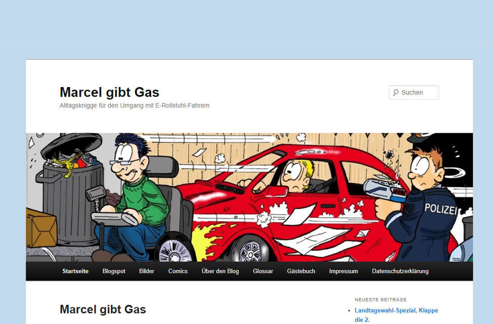 Comic von einem schnellen Rollstuhlfahrer